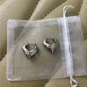 Brighton Style Earrings - Engraved Silver Heart Hoop Earrings